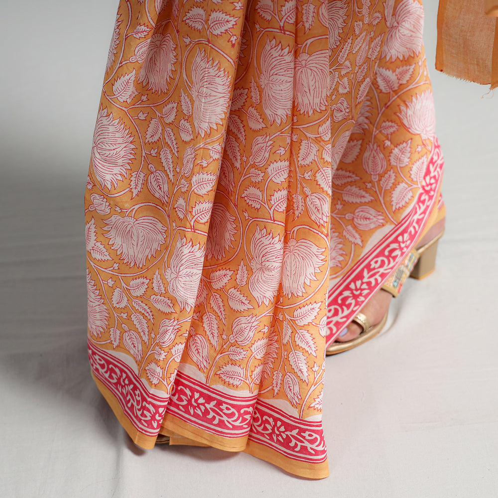 Sanganeri Block Printed Mul Cotton Saree