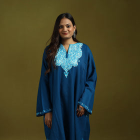 Pink - Handwoven Aari Hand Embroidered Kashmiri Merino Wool Pheran 35