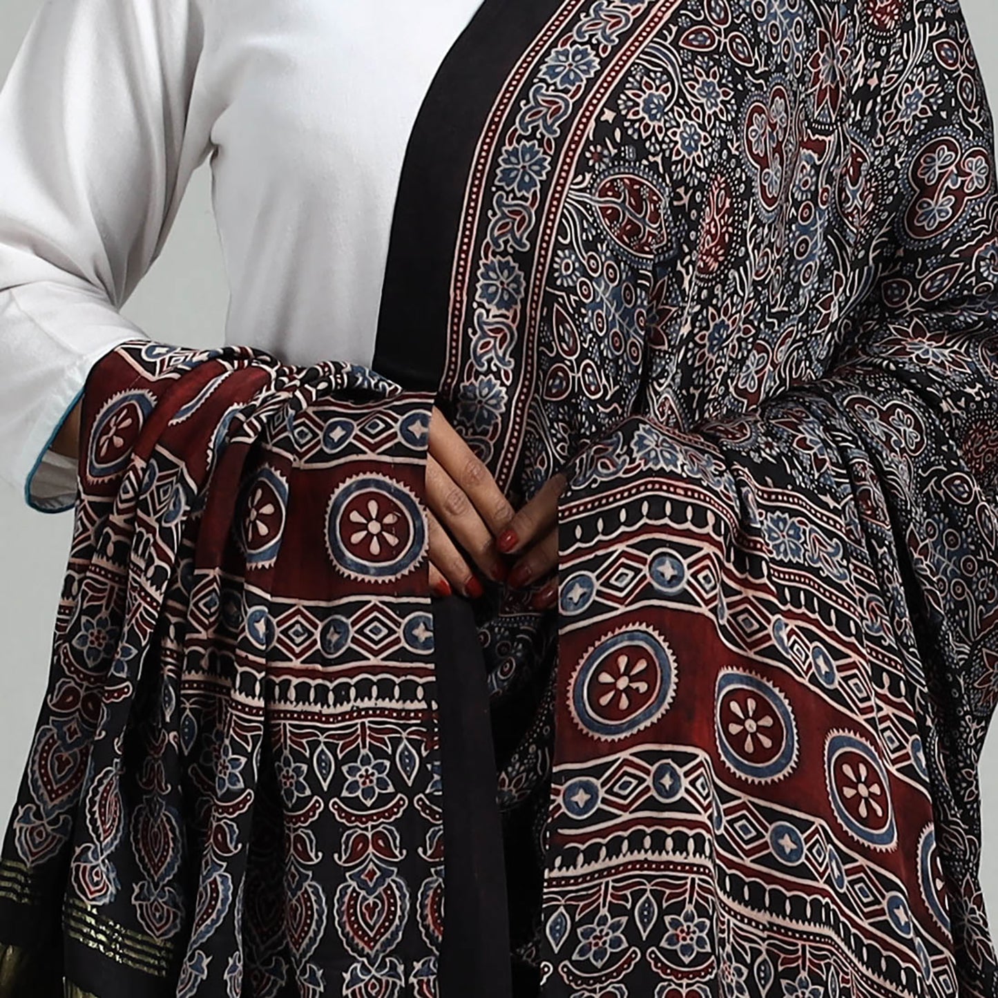 Black - Modal Silk Block Print Ajrakh Dupatta 03