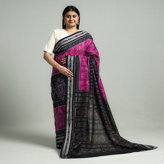 Black - Sambalpuri Double Ikat Weave Handloom Cotton Saree