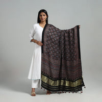 Black - Modal Silk Block Print Ajrakh Dupatta 04