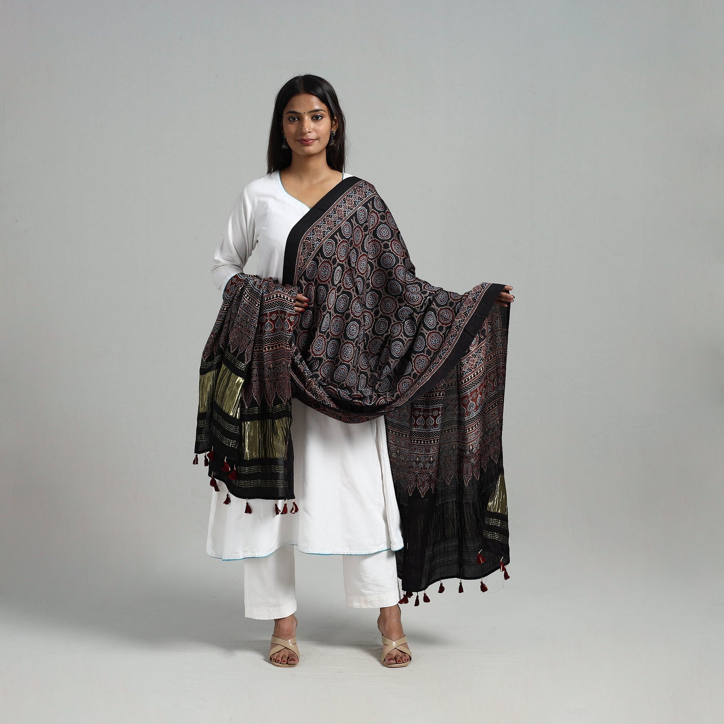 Black - Modal Silk Block Print Ajrakh Dupatta 04