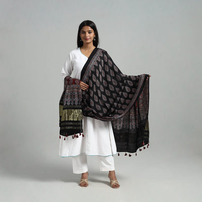 Black - Modal Silk Block Print Ajrakh Dupatta 05