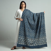 Blue - Akola Dabu Block Printed Mul Cotton Dupatta 59