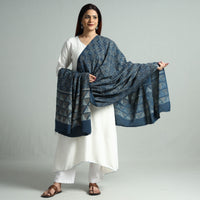 Blue - Akola Dabu Block Printed Mul Cotton Dupatta 59