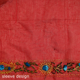 Red - Phulkari Hand Embroidery Chapa Work Chanderi Silk Saree 12