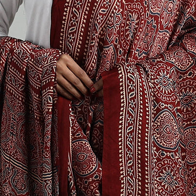 Red - Modal Silk Block Print Ajrakh Dupatta 07