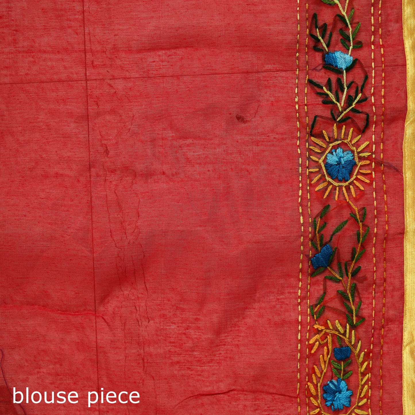 Red - Phulkari Hand Embroidery Chapa Work Chanderi Silk Saree 12