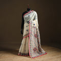 Beige - Phulkari Hand Embroidery Chapa Work Chanderi Silk Saree 13