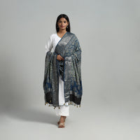 Blue - Dola Silk Block Print Ajrakh Dupatta 09