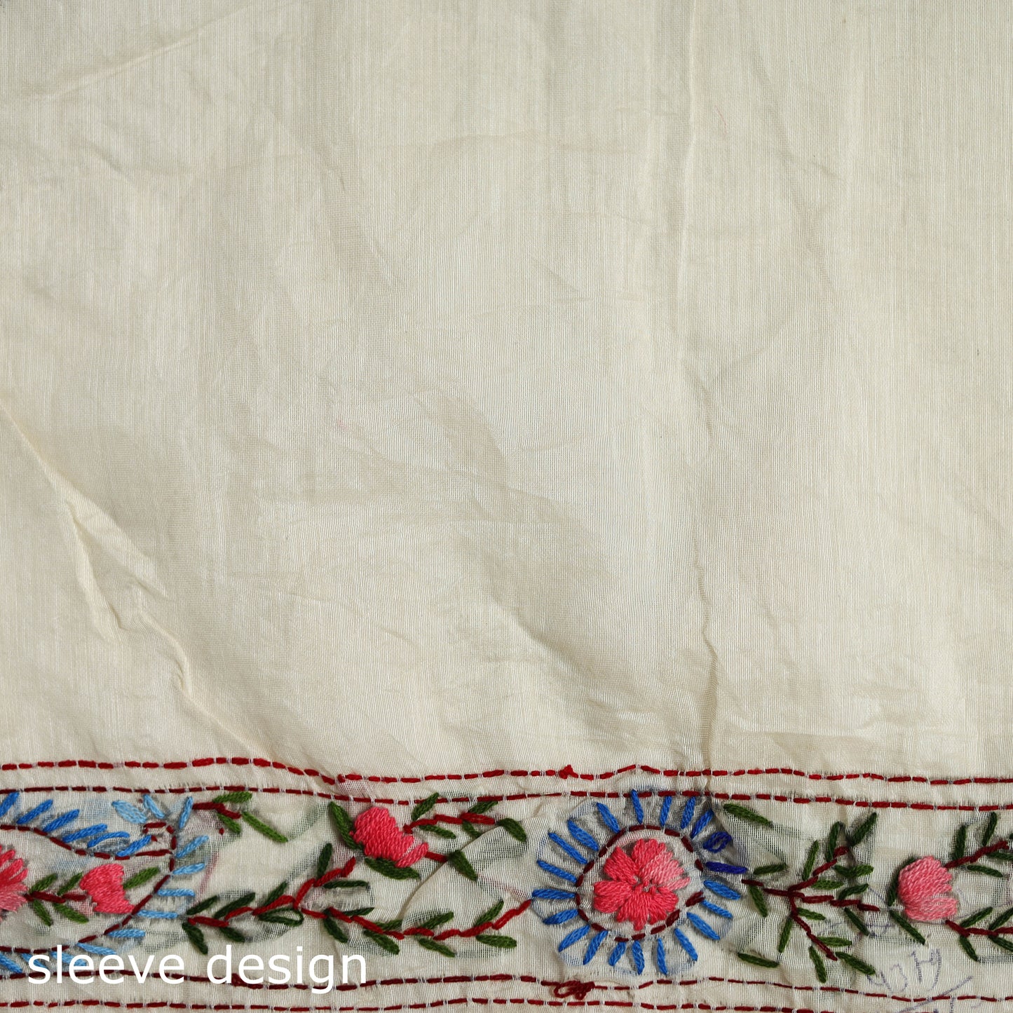 Beige - Phulkari Hand Embroidery Chapa Work Chanderi Silk Saree 13