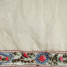 Beige - Phulkari Hand Embroidery Chapa Work Chanderi Silk Saree 13