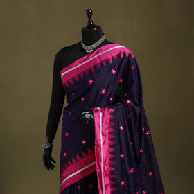 Blue - flower buta mercerized cotton ilkal saree 17