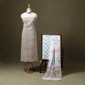 Beige - 3pc cotton sanganeri unstitched dress material 04