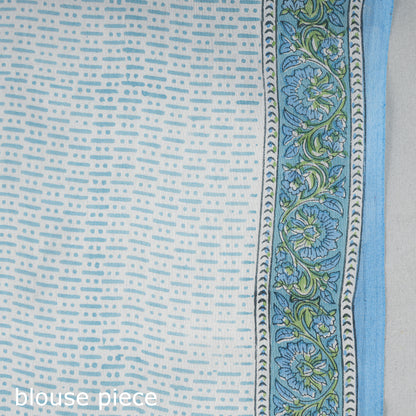 Blue - Sanganeri Block Printed Mul Cotton Saree