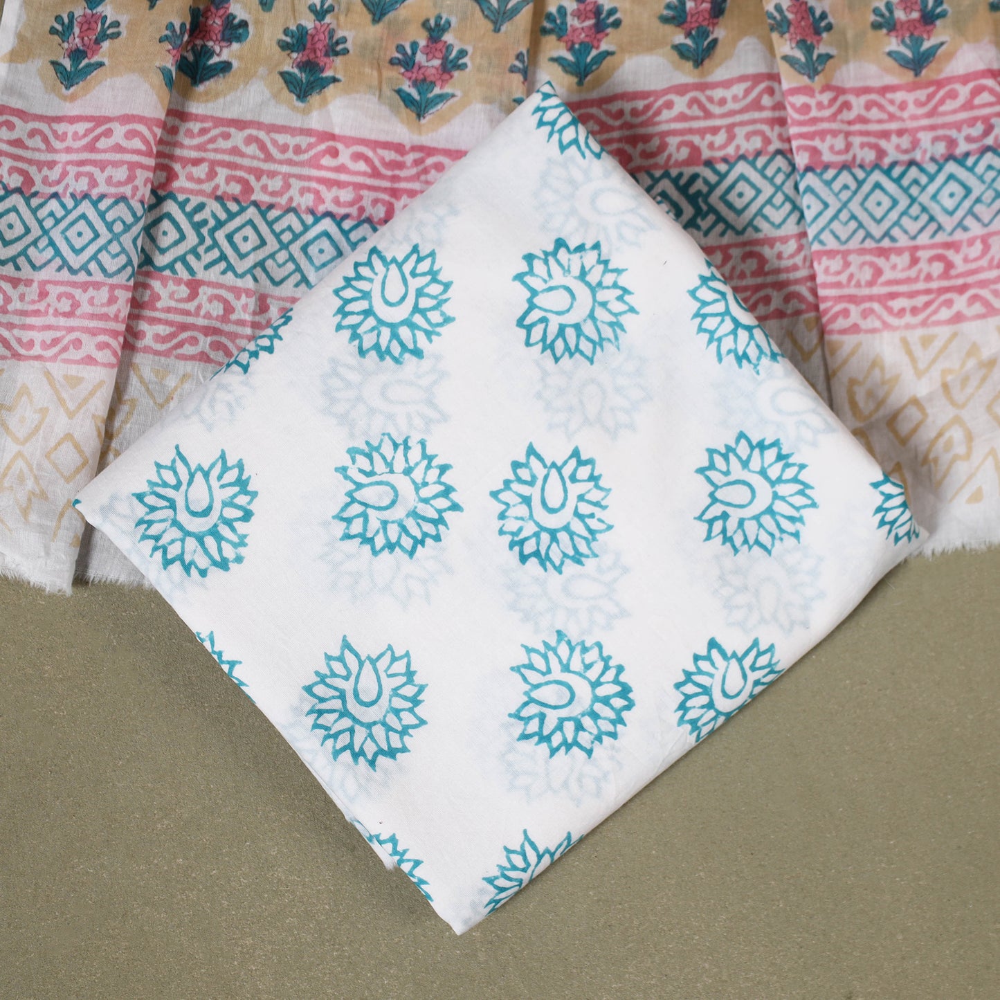 Beige - 3pc cotton sanganeri unstitched dress material 04