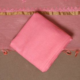 Pink - 3pc chanderi silk unstitched hand beads work heavy