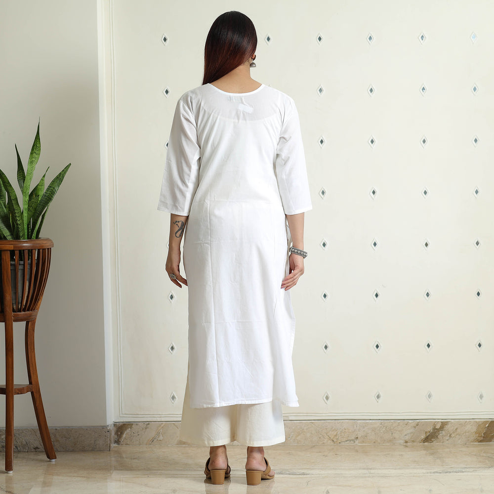 White - Plain Cotton Long Straight Kurta 13