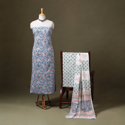 Blue - 3pc cotton sanganeri unstitched dress material 05