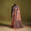 Orange - Sanganeri Hand Block Print Kota Doria Cotton Saree 01