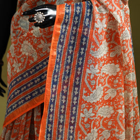 Orange - Sanganeri Hand Block Print Kota Doria Cotton Saree 01
