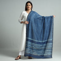 Blue - Akola Dabu Block Printed Handloom Chanderi Silk Dupatta with Zari Border 66