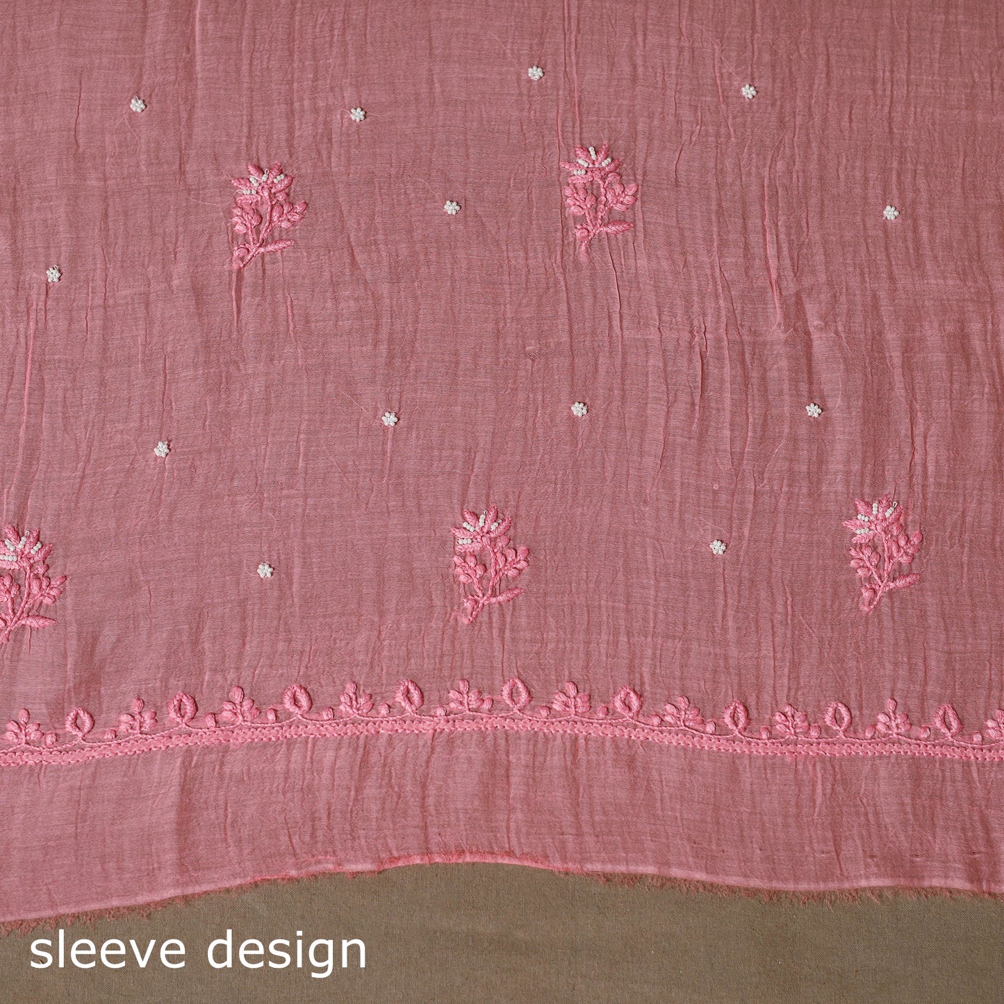 Pink - 3pc chanderi silk unstitched hand beads work heavy