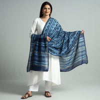 Blue - Akola Dabu Block Printed Handloom Chanderi Silk Dupatta with Zari Border 67