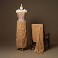 Brown - 3pc chanderi silk unstitched hand beads work heavy