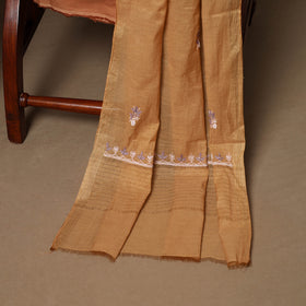 Brown - 3pc chanderi silk unstitched hand beads work heavy