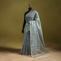 Blue - Sanganeri Hand Block Print Kota Doria Cotton Saree 04