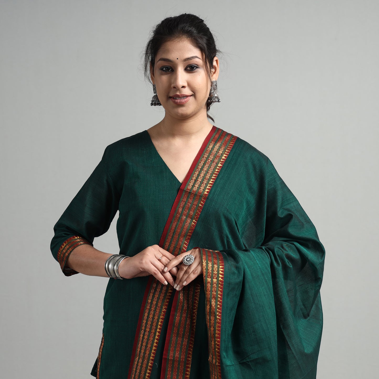Green - Dharwad Cotton Kurta with Palazzo & Dupatta Set