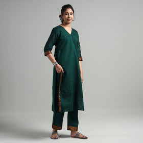 Green - Dharwad Cotton Kurta with Palazzo & Dupatta Set
