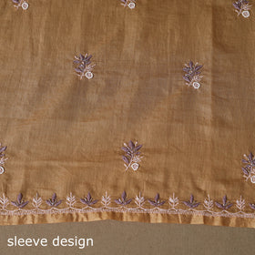 Brown - 3pc chanderi silk unstitched hand beads work heavy