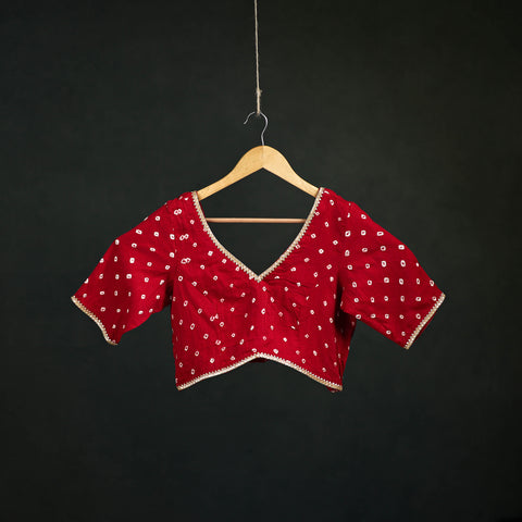 Red - Bandhani Tie-Dye Cotton Readymade Blouse with Gota Work 01
