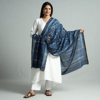 Blue - Akola Dabu Block Printed Handloom Chanderi Silk Dupatta with Zari Border 70