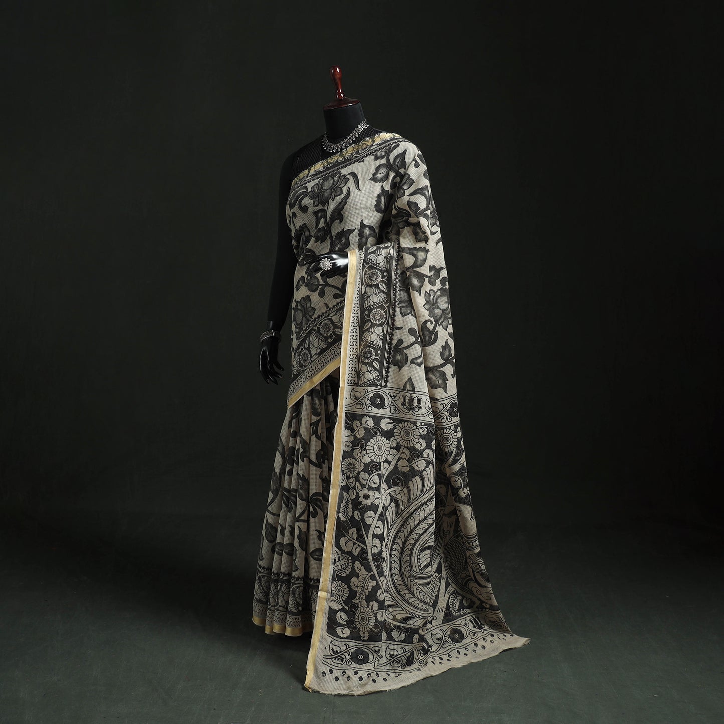 Kota Doria Cotton Printed Kalamkari Saree 03