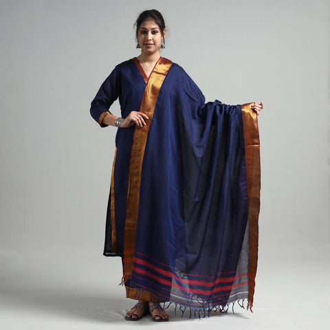 Navy Blue - Dharwad Cotton Kurta with Palazzo & Dupatta Set