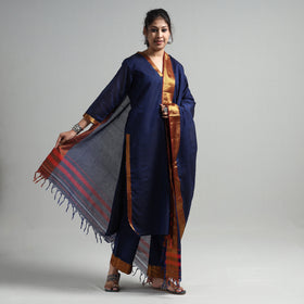 Navy Blue - Dharwad Cotton Kurta with Palazzo & Dupatta Set