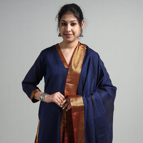 Navy Blue - Dharwad Cotton Kurta with Palazzo & Dupatta Set