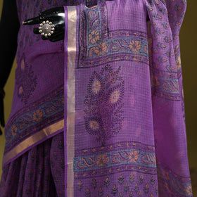 Purple - Sanganeri Hand Block Print Kota Doria Cotton Saree 07