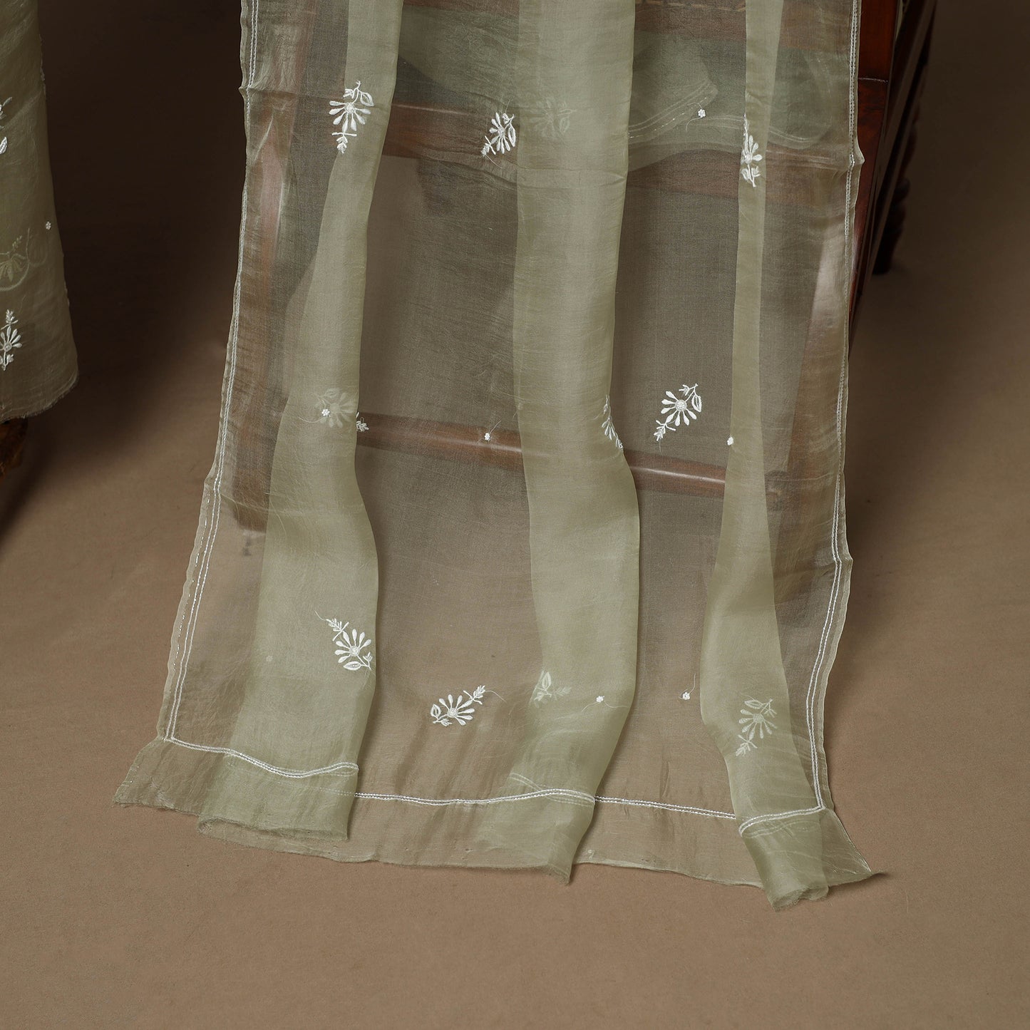 Green - 2pc organza silk unstitched hand beads work heavy