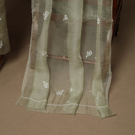 Green - 2pc organza silk unstitched hand beads work heavy