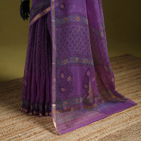 Purple - Sanganeri Hand Block Print Kota Doria Cotton Saree 07