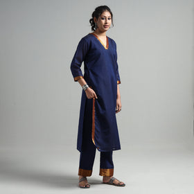 Navy Blue - Dharwad Cotton Kurta with Palazzo & Dupatta Set