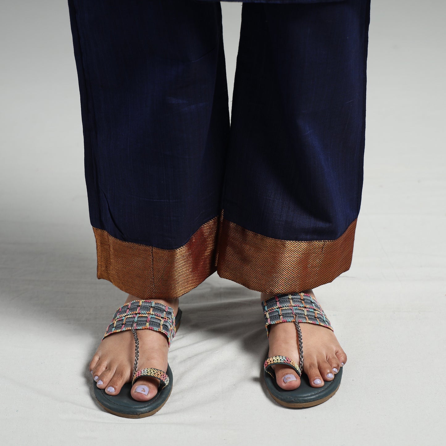 Navy Blue - Dharwad Cotton Kurta with Palazzo & Dupatta Set