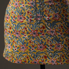  Embroidered Sanganeri Block Print Cotton Kurta Material with Beads - 2.5 Meter 