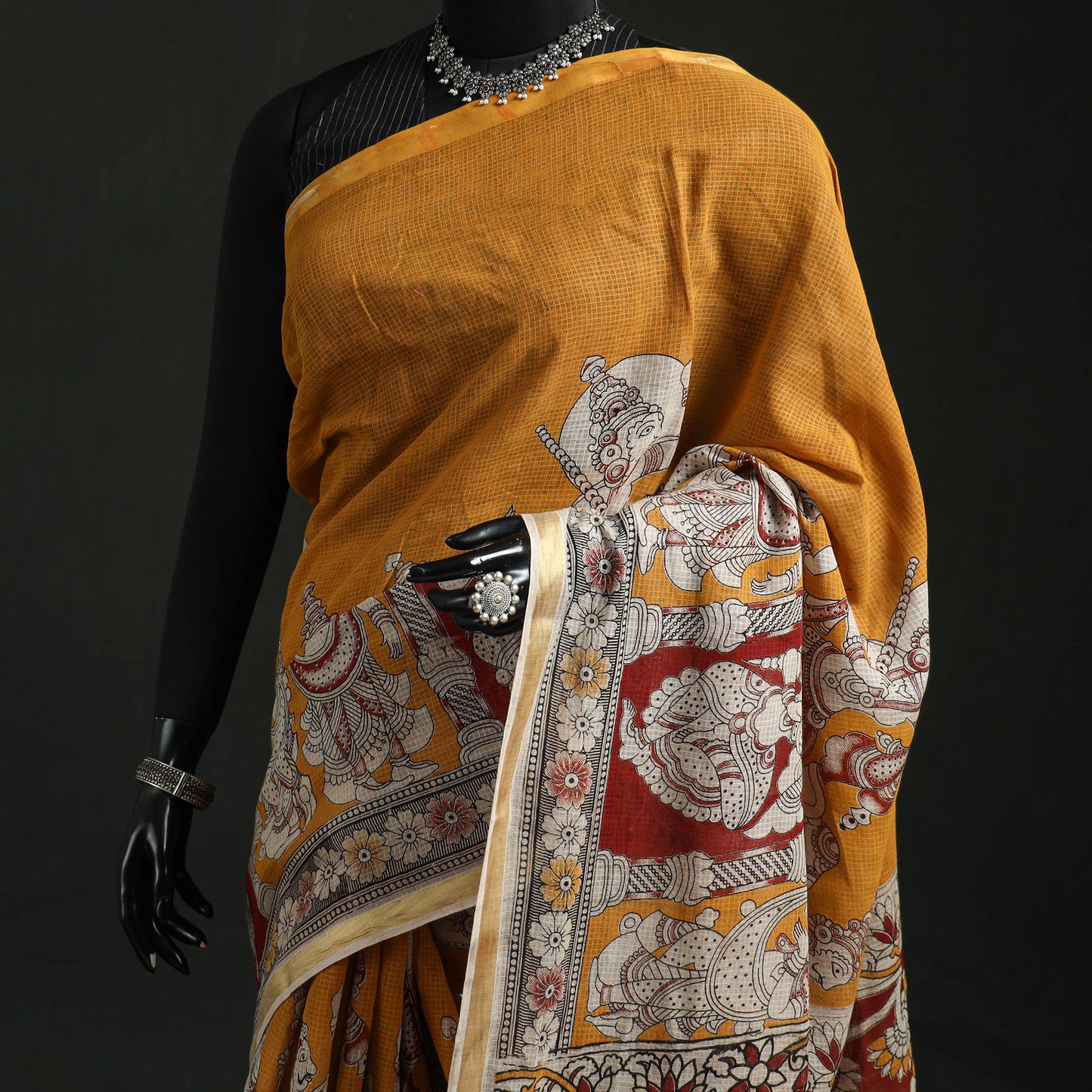 Kota Doria Cotton Printed Kalamkari Saree 06