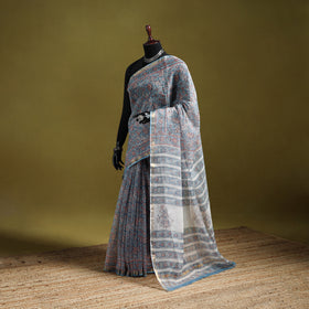 Blue - Sanganeri Hand Block Print Kota Doria Cotton Saree 10