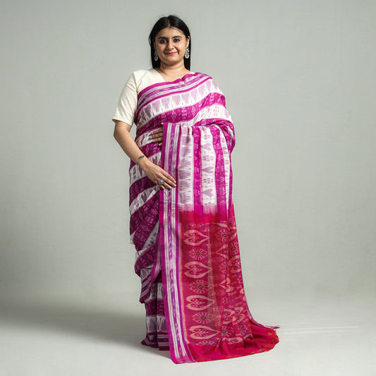 Pink - Sambalpuri Ikat Weave Handloom Cotton Saree